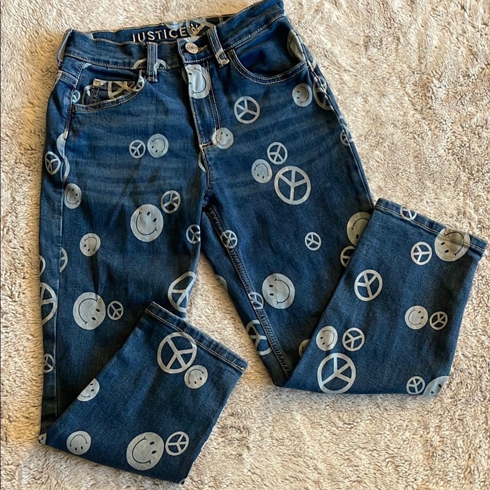 Justice Stranger Things Jeans for Girls SZ 12 Peace Sign  Happy Face